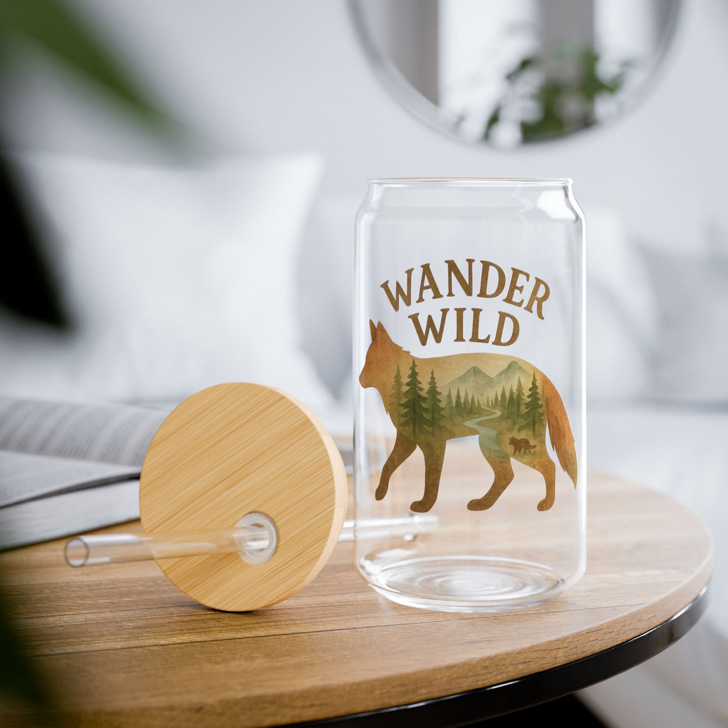 Wander Wild Sipper Glass, 16oz Travel Mug, Bohemian Drinkware, Nature Lover Gift, Adventure Cup, Eco-Friendly Straw Bottle