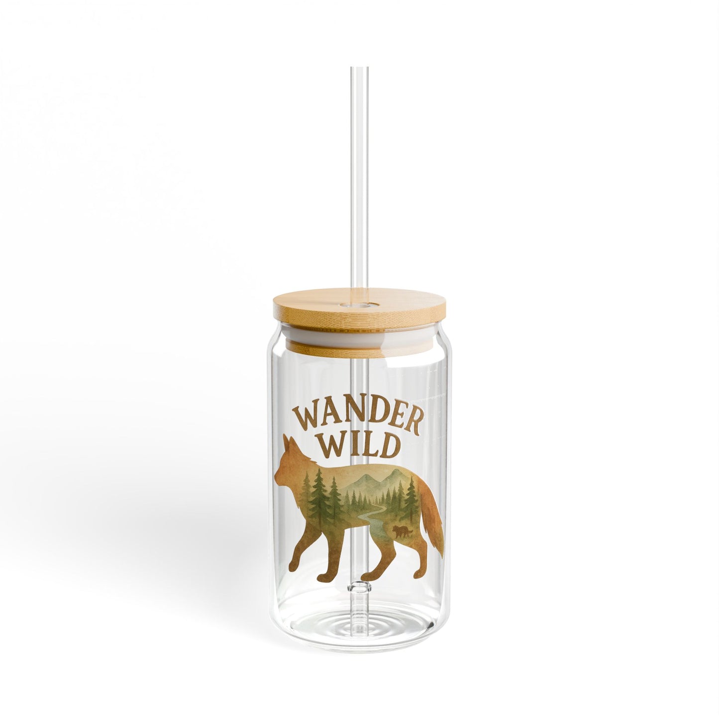 Wander Wild Sipper Glass, 16oz Travel Mug, Bohemian Drinkware, Nature Lover Gift, Adventure Cup, Eco-Friendly Straw Bottle