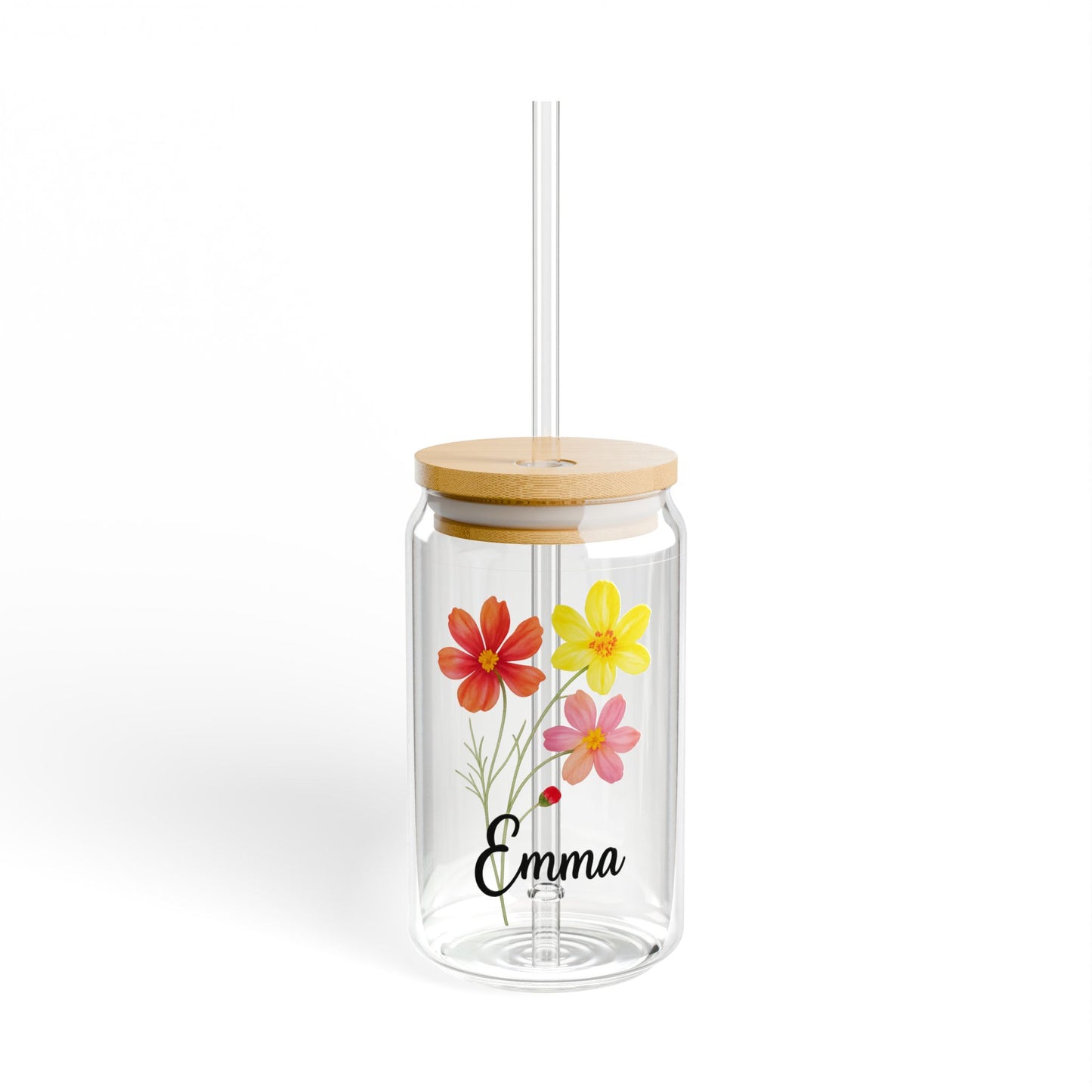 Personalized Floral Sipper Glass, 16oz, Custom Drinkware, Eco-Friendly Gift, Summer Hydration, Unique Home Decor, Birthday Present