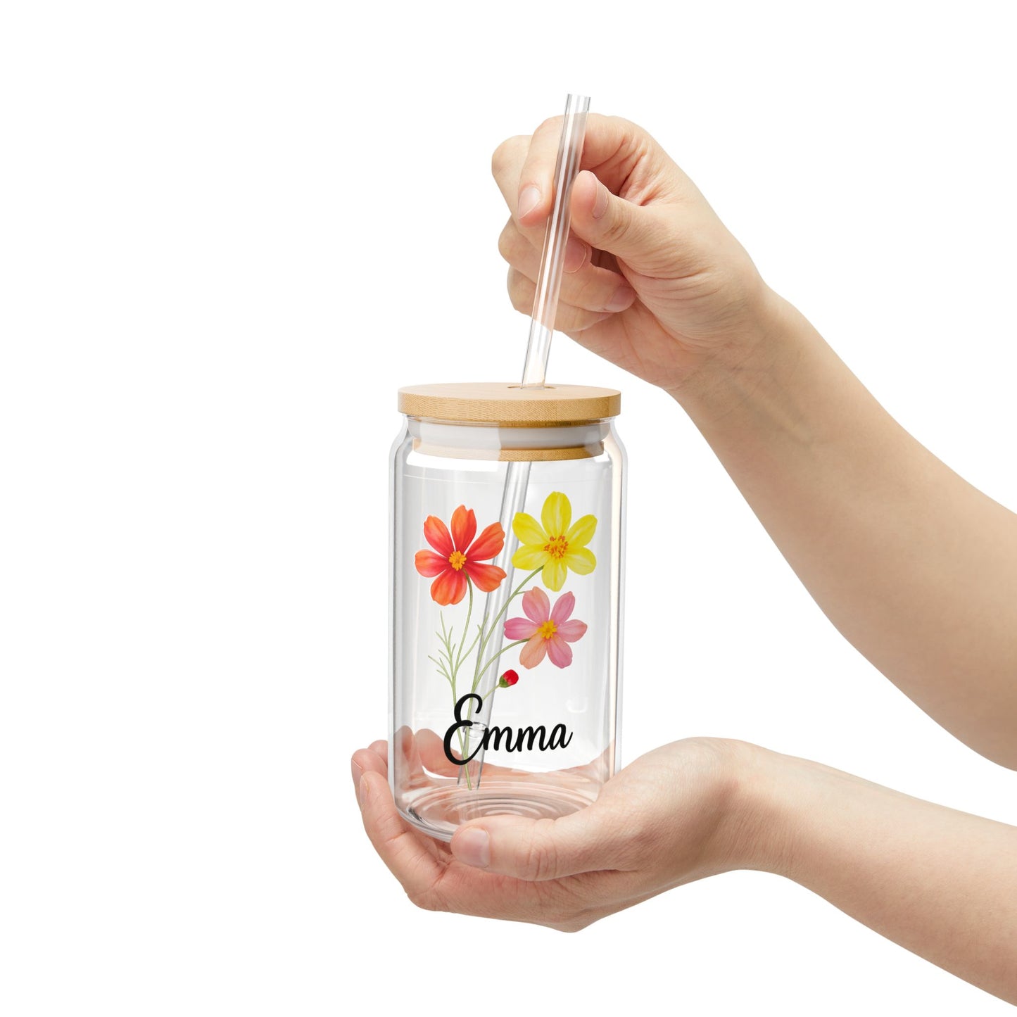Personalized Floral Sipper Glass, 16oz, Custom Drinkware, Eco-Friendly Gift, Summer Hydration, Unique Home Decor, Birthday Present