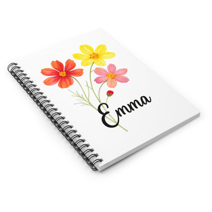 Personalized Floral Spiral Notebook - Customizable Journal, Gift for Students, School Supplies, Stationery, Personalized Gift