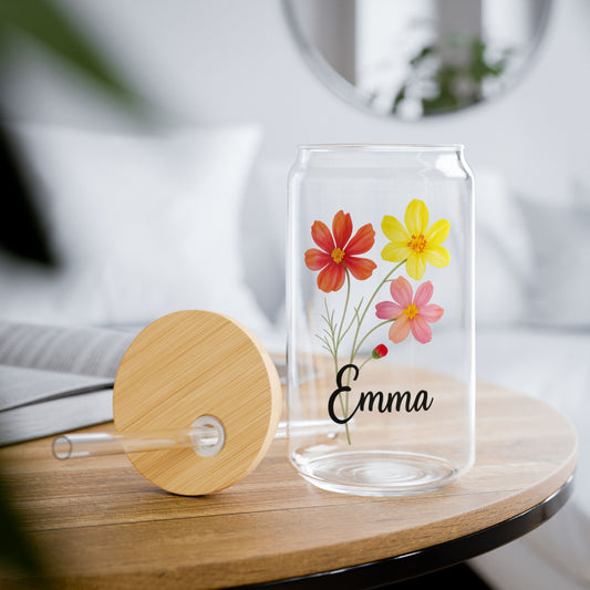 Personalized Floral Sipper Glass, 16oz, Custom Drinkware, Eco-Friendly Gift, Summer Hydration, Unique Home Decor, Birthday Present