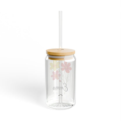 Personalized Floral Sipper Glass, 16oz, Custom Drinkware, Eco-Friendly Gift, Summer Hydration, Unique Home Decor, Birthday Present
