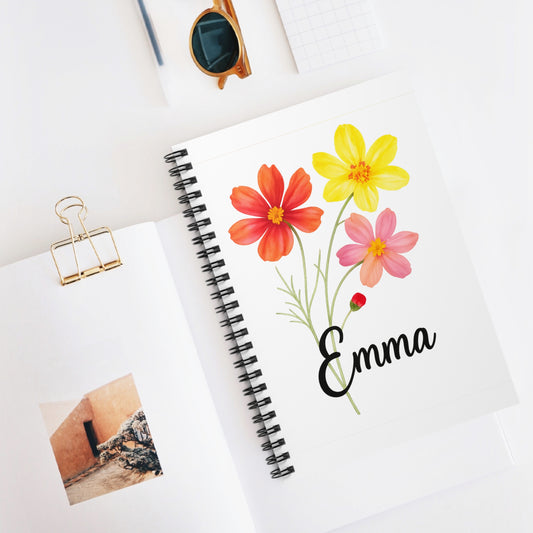 Personalized Floral Spiral Notebook - Customizable Journal, Gift for Students, School Supplies, Stationery, Personalized Gift