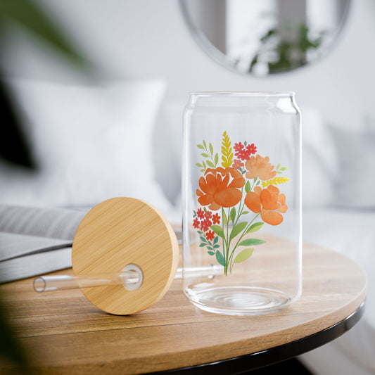 Floral Sipper Glass, 16oz with Bamboo Lid | Summer Drinkware, Eco-friendly Beverage Container, Stylish Hydration, Gift for Garden [...]