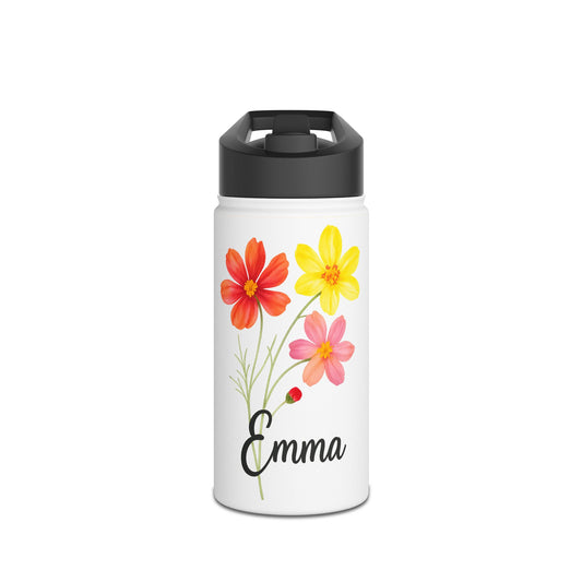 Personalized Floral Stainless Steel Water Bottle, Custom Name, Cute Gift for Her, Floral Design, Eco-Friendly Hydration