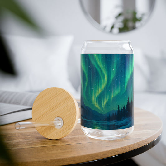 Aurora Borealis Sipper Glass, 16oz | Eco-Friendly Straw Cup, Inspirational Travel Mug, Nature Lover Gift, Stargazing Drinkware