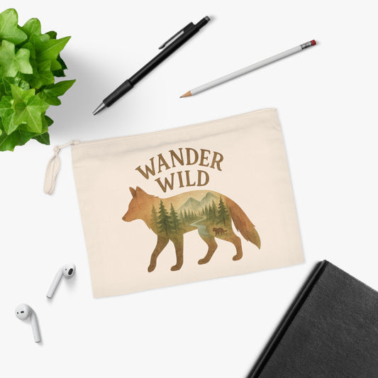 Wander Wild Pencil Case, Nature Themed Pouch, Eco-Friendly Stationery, Gift for Travelers, Wild Adventure Supplies, Cute Organizing Tool