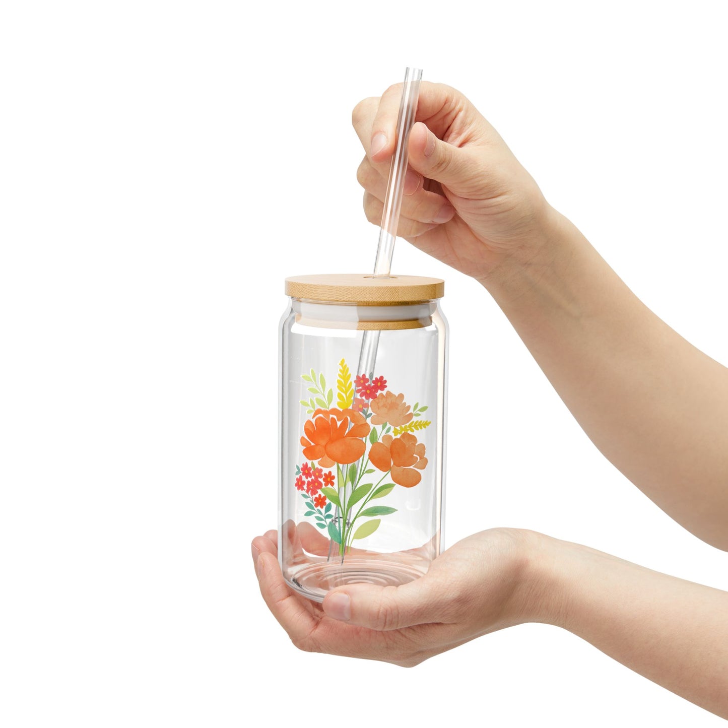 Floral Sipper Glass, 16oz with Bamboo Lid | Summer Drinkware, Eco-friendly Beverage Container, Stylish Hydration, Gift for Garden [...]