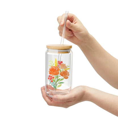 Floral Sipper Glass, 16oz with Bamboo Lid | Summer Drinkware, Eco-friendly Beverage Container, Stylish Hydration, Gift for Garden [...]