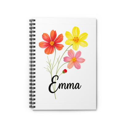Personalized Floral Spiral Notebook - Customizable Journal, Gift for Students, School Supplies, Stationery, Personalized Gift