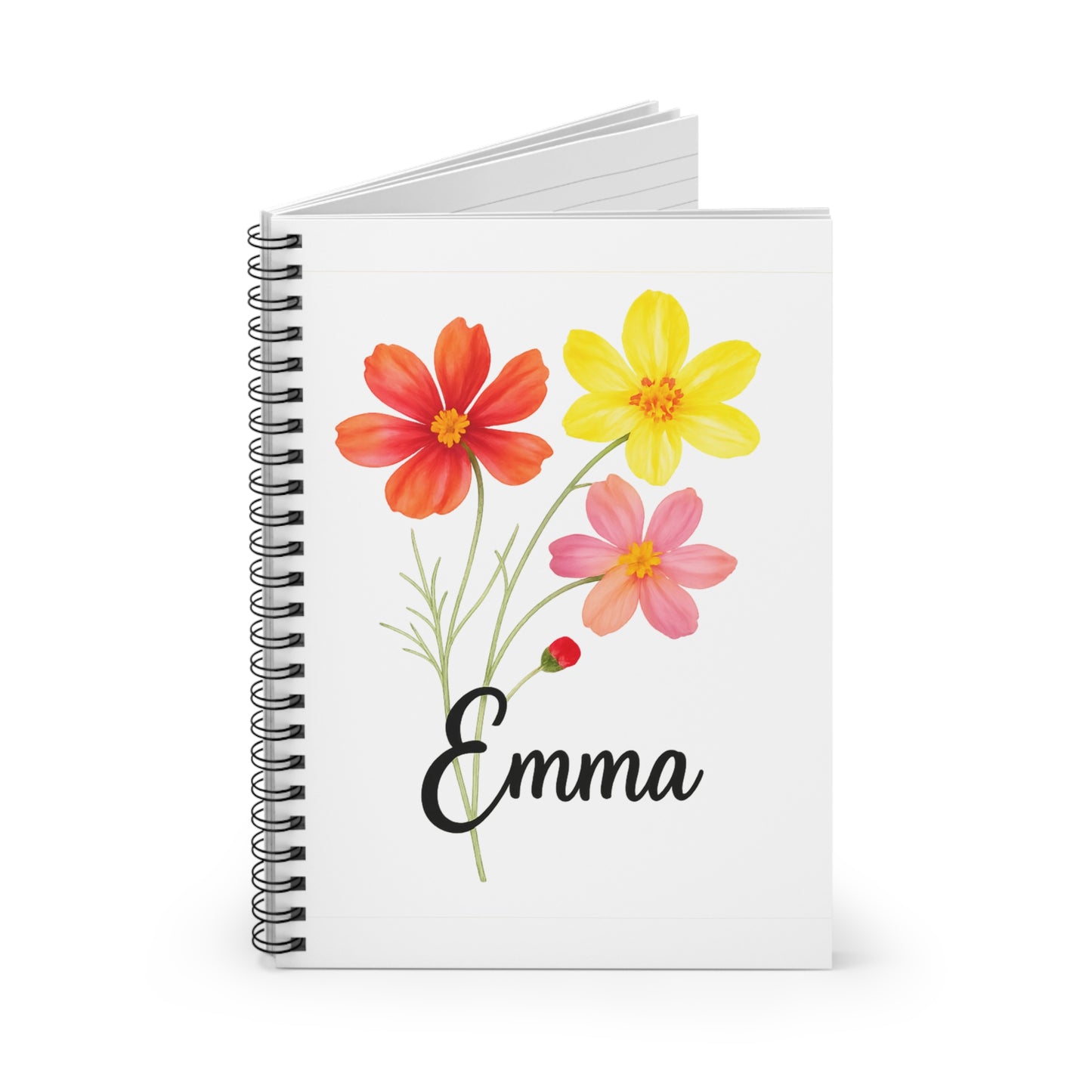 Personalized Floral Spiral Notebook - Customizable Journal, Gift for Students, School Supplies, Stationery, Personalized Gift
