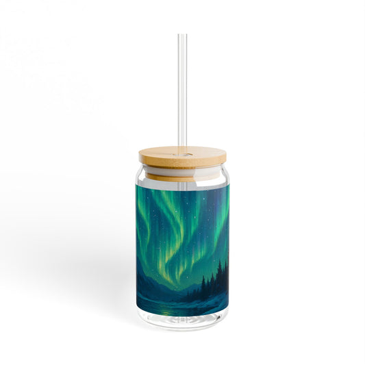 Aurora Borealis Sipper Glass, 16oz | Eco-Friendly Straw Cup, Inspirational Travel Mug, Nature Lover Gift, Stargazing Drinkware